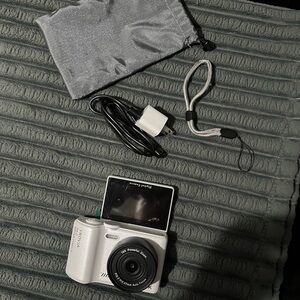 White Digital Camera with Flip LCD and Wrist Strap